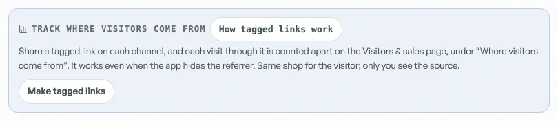 Tagged campaign links in the Link & QR tab