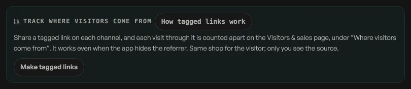 Tagged campaign links in the Link & QR tab