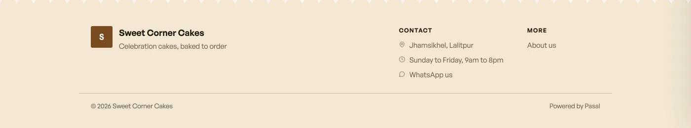 A shop storefront footer