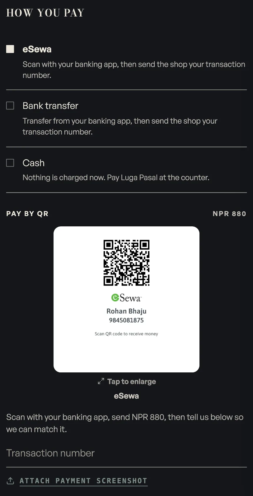 The payment step of a Pasal checkout
